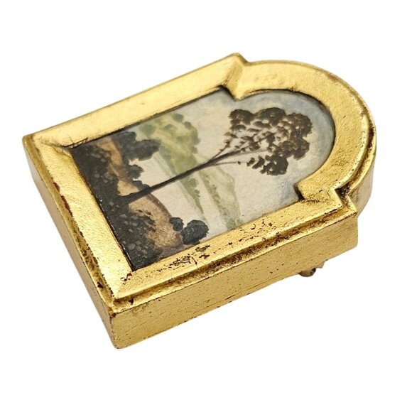 Tree Painting Brooch, Art Framed Pin, Signed CJ 1999 - Picture 6 of 16